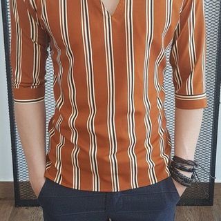 ÁO SƠ MI CỔ CHUI KA TÊ SỌC ĐỨNG