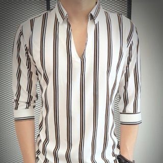 ÁO SƠ MI CỔ CHUI KA TÊ SỌC ĐỨNG