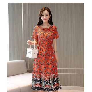 ĐẦM XÒE RÚT EO 2 BÊN IN HOA NHÍ