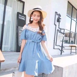 ĐẦM JEAN FORM RỘNG REN HOA