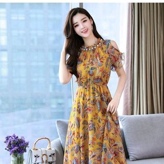 ĐẦM MAXI KHOÉT VAI HOẠ TIẾT ĐỘC ĐÁO