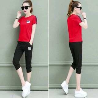 Set bộ lửng xanh lá logo da viền sọc tay thời trang -