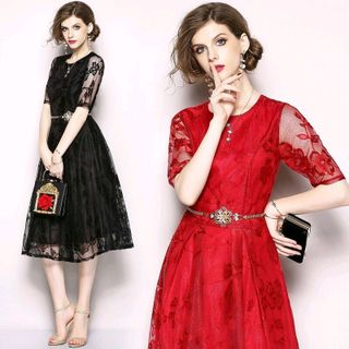 ĐẦM REN XÒE KÈM BELT