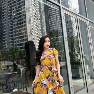 ĐẦM XÒE HOA CỘT NƠ EO QC