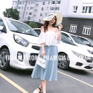 SET ÁO TRỄ VAI NHÚN CHÂN VÁY QC
