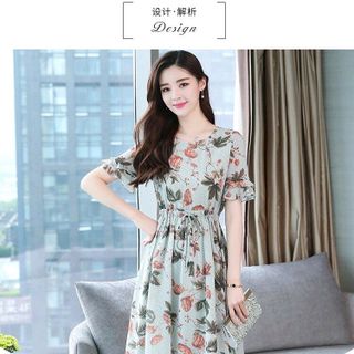 ĐẦM VOAN HOA RÚT EO TAY BÈO