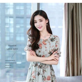 ĐẦM VOAN HOA RÚT EO TAY BÈO
