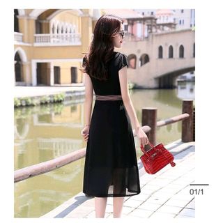 ĐẦM VOAN TAY CON PHỐI SỌC
