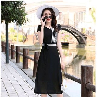 ĐẦM VOAN TAY CON PHỐI SỌC