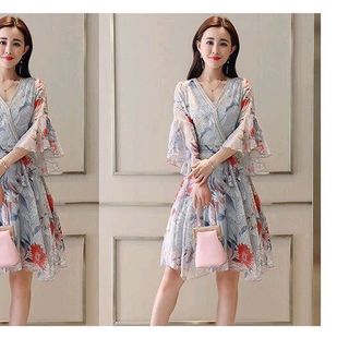 ĐẦM XÒE VOAN HOA ĐÍNH HẠT CỔ VIỀN ĐẮP CHÉO