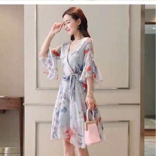 ĐẦM XÒE VOAN HOA ĐÍNH HẠT CỔ VIỀN ĐẮP CHÉO