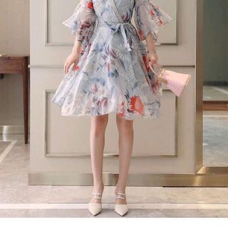 ĐẦM XÒE VOAN HOA ĐÍNH HẠT CỔ VIỀN ĐẮP CHÉO
