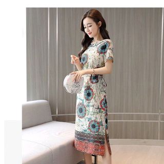 ĐẦM SUÔNG EO RÚT DÂY IN HỌA TIẾT XẺ TÀ 2 BÊN