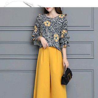 SET ÁO IN HOA VÀNG QUẦN ÁO RỘNG