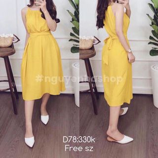 ĐẦM XOÈ CỔ YẾM EO CỘT NƠ