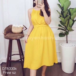 ĐẦM XOÈ CỔ YẾM EO CỘT NƠ