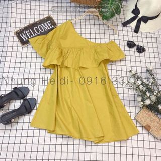 Đầm lệch vai Form suông A thoải mái che khuyết điểm v2 to đùi to