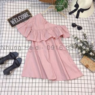 Đầm lệch vai Form suông A thoải mái che khuyết điểm v2 to đùi to