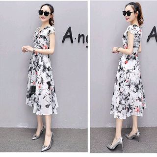 ĐẦM MAXI CỔ V CÁCH DIỆU IN HOA