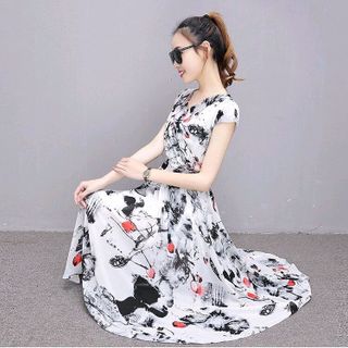 ĐẦM MAXI CỔ V CÁCH DIỆU IN HOA