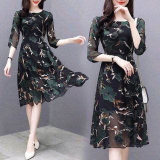 ĐẦM XOÈ HOA XANH TAY LỠ