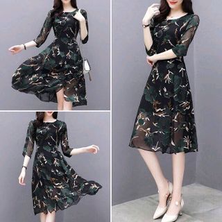 ĐẦM XOÈ HOA XANH TAY LỠ