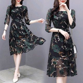 ĐẦM XOÈ HOA XANH TAY LỠ