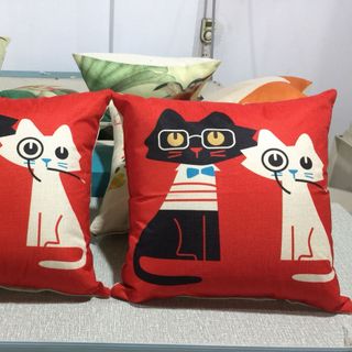 Gối tưa vuông hình đôi mèo 07