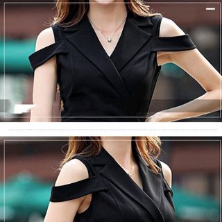 Đầm body rớt vai cổ vest