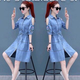 ĐẦM JEAN HỞ VAI THÊU HOA