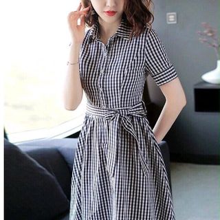 ĐẦM XOÈ CARO KÈM DÂY THẮT EO