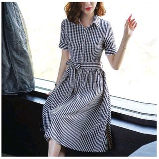 ĐẦM XOÈ CARO KÈM DÂY THẮT EO