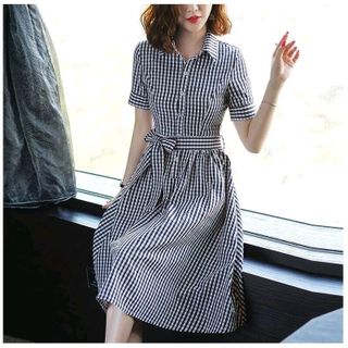 ĐẦM XOÈ CARO KÈM DÂY THẮT EO