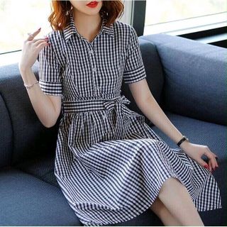 ĐẦM XOÈ CARO KÈM DÂY THẮT EO