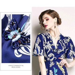 ĐẦM XÒE CỔ V ĐÍNH HẠT CON BƯỚM