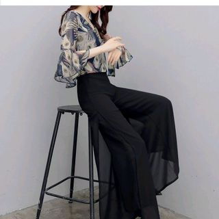 SÉT BỘ ÁO HỌA TIẾT LÔNG CÔNG QUẦN DÀI 2 LỚP CÁCH ĐIỆU