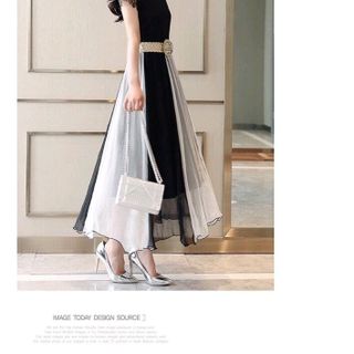 ĐẦM XÒE PHỐI MÀU CỔ GỢN SÓNG KẺM BELT