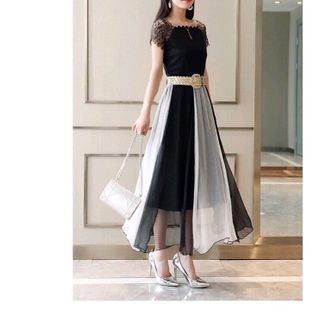 ĐẦM XÒE PHỐI MÀU CỔ GỢN SÓNG KẺM BELT