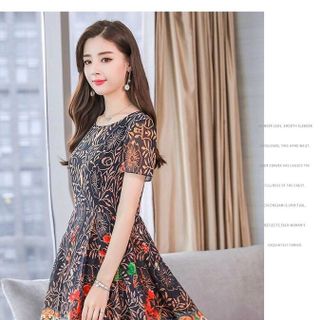 ĐẦM XÒE VOAN HỌA TIẾT HOA KIỂU ĐƠN GIẢN