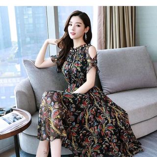 ĐẦM MAXI KHOÉT VAI HOẠ TIẾT ĐỘC ĐÁO