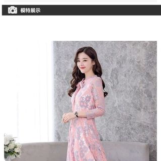 ĐẦM XÒE REN HOA MÀU TÍM CỔ THẮT NƠ