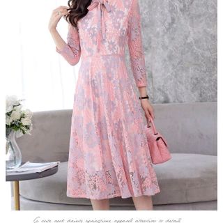ĐẦM XÒE REN HOA MÀU TÍM CỔ THẮT NƠ