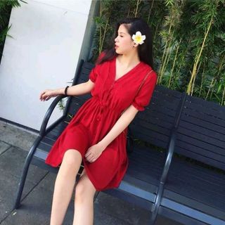 ĐẦM XÒE CỔ V PHỐI REN QC