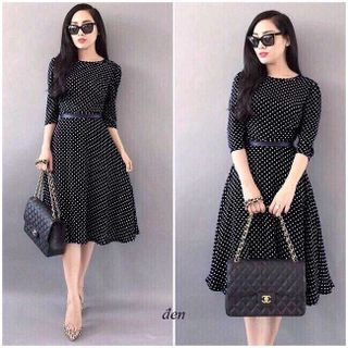 ĐẦM VINTAGE CHẤM BI THẮT EO