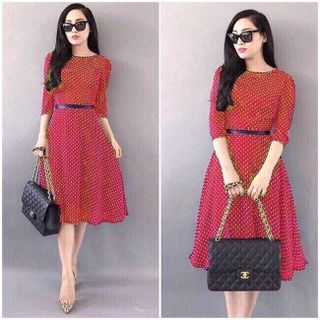 ĐẦM VINTAGE CHẤM BI THẮT EO
