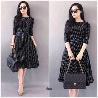 ĐẦM VINTAGE CHẤM BI THẮT EO