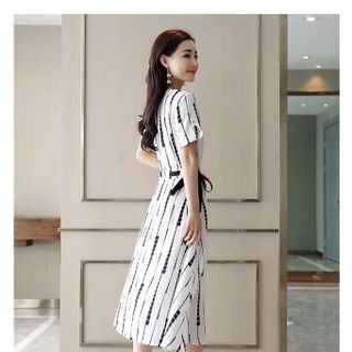 ĐẦM XÒE HỌA TIẾT EO THẮT DÂY NƠ