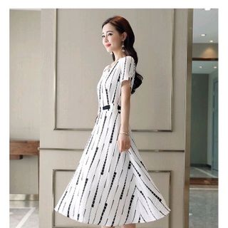 ĐẦM XÒE HỌA TIẾT EO THẮT DÂY NƠ