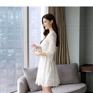 ĐẦM SUÔNG THÊU HOA ĐÀO NỔI