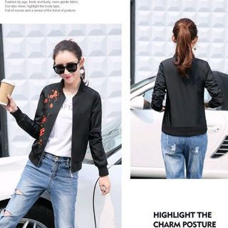 Áo Khoác Dù Bomber Rêu Hai Lớp Thêu Hoa Đào sành Điệu